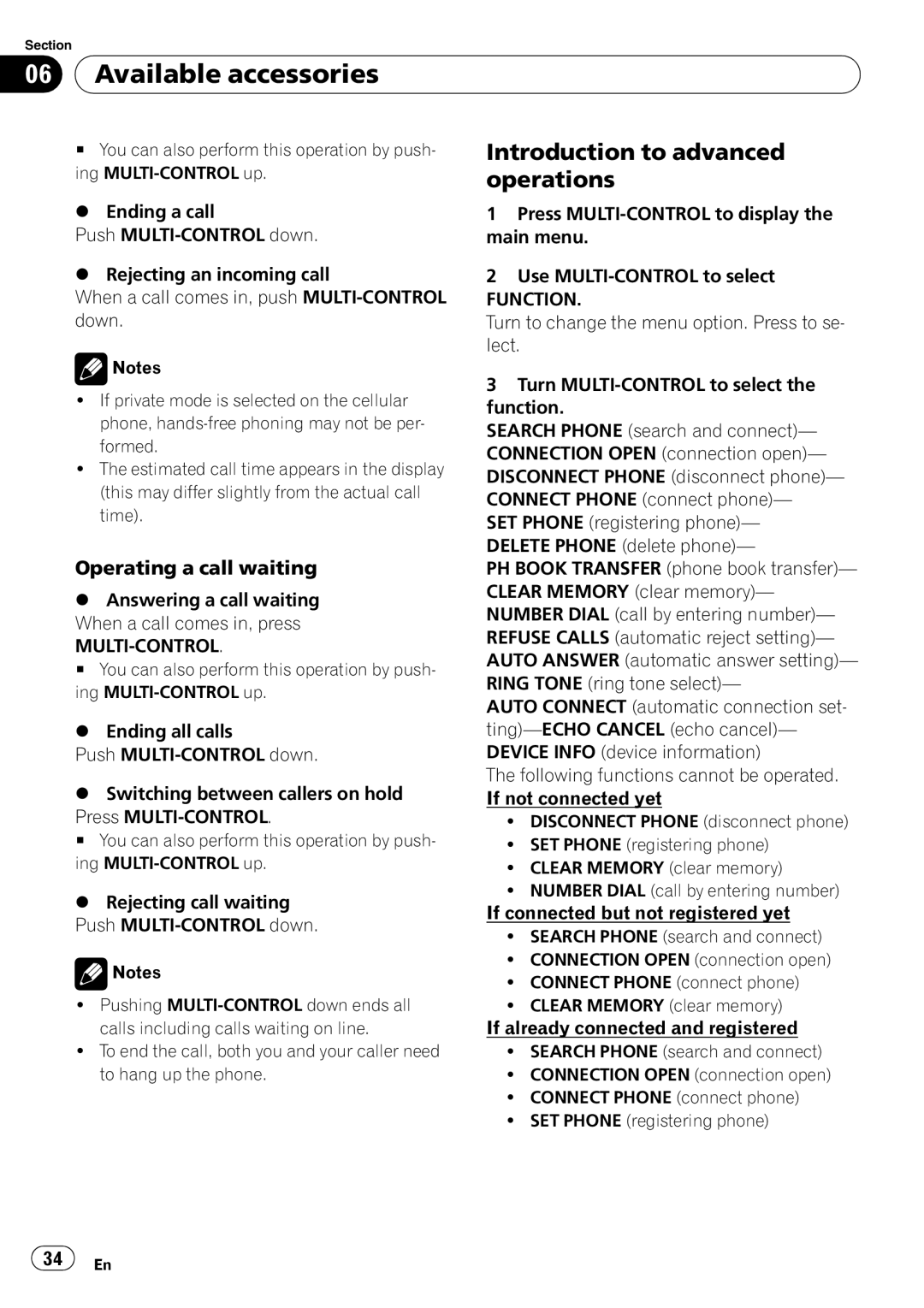 Pioneer DEH-P3100UB operation manual Operating a call waiting, Answering a call waiting When a call comes in, press 