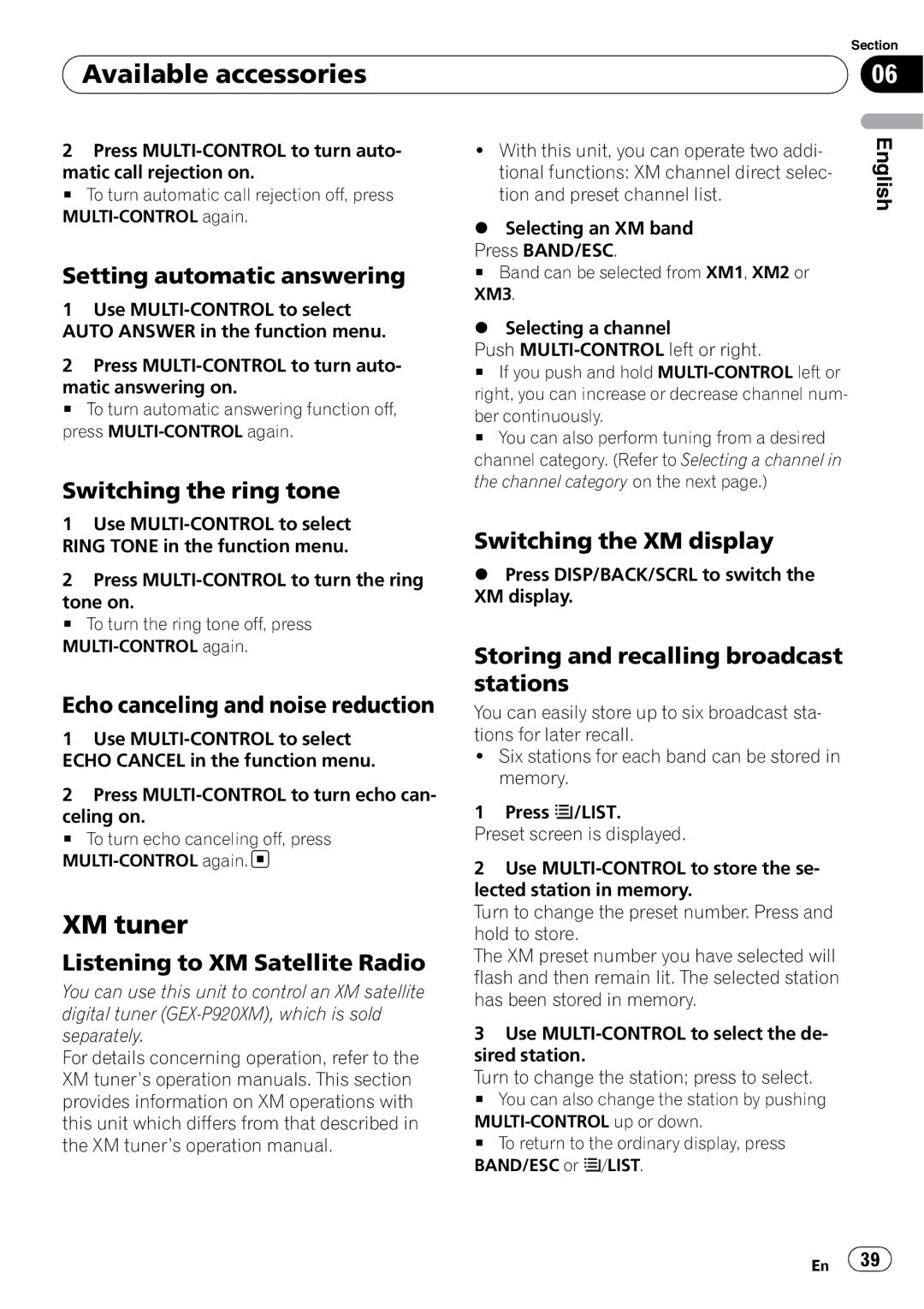 Pioneer DEH-P3100UB operation manual XM tuner 