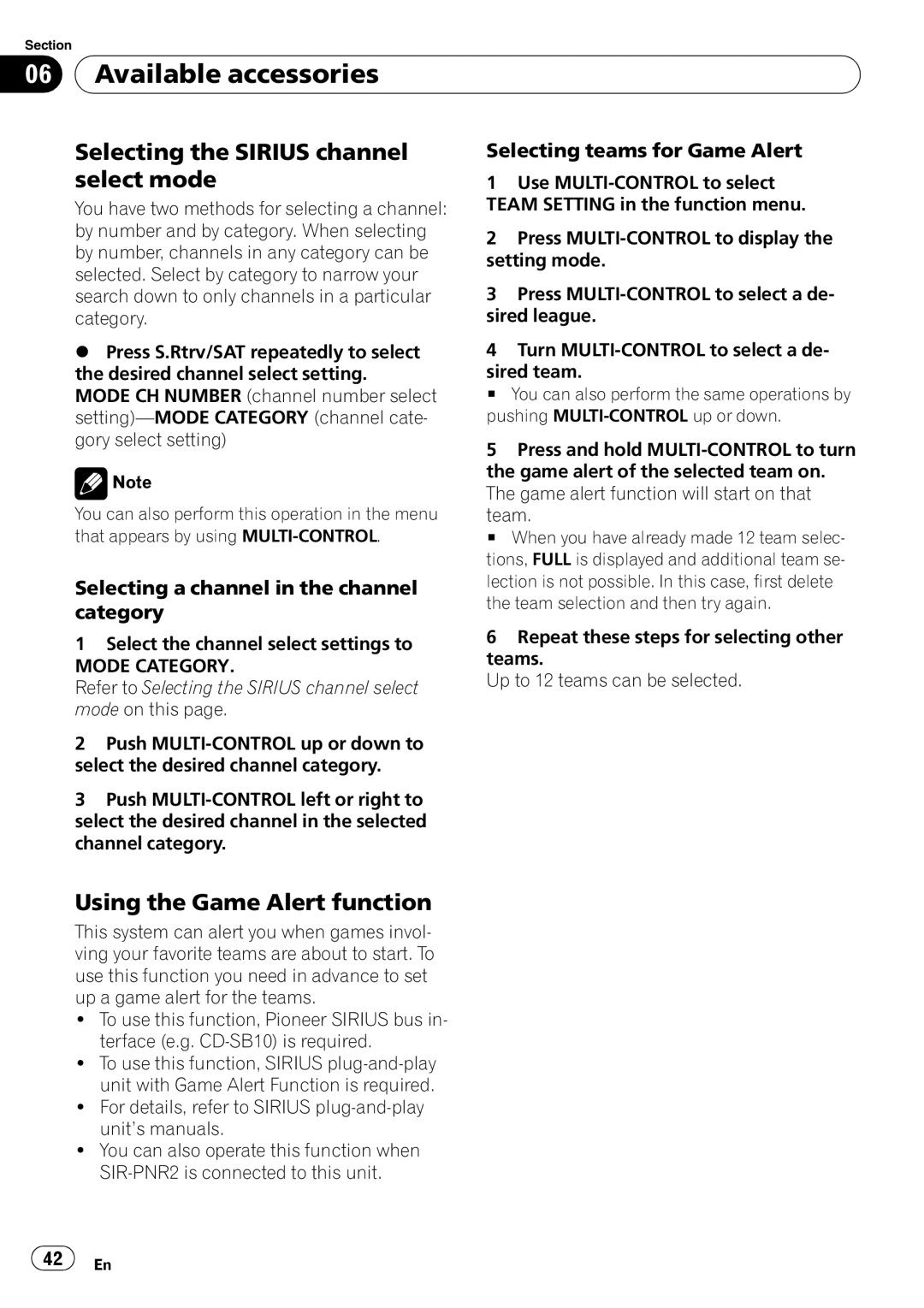 Pioneer DEH-P3100UB operation manual Selecting the Sirius channel select mode, Using the Game Alert function 