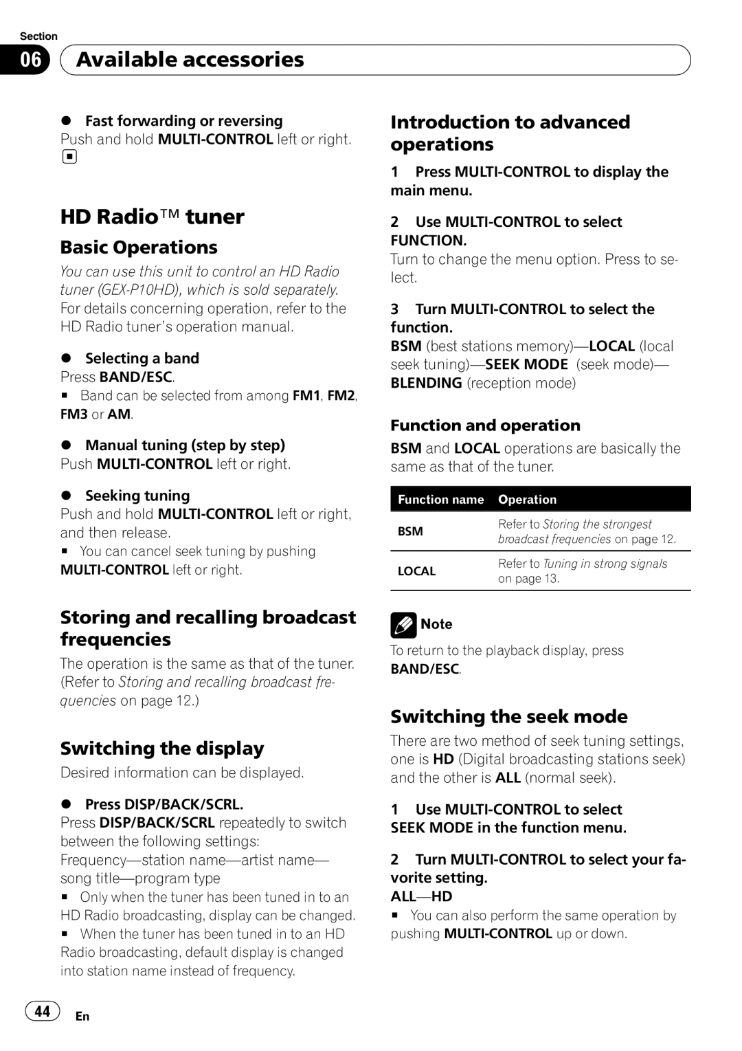 Pioneer DEH-P3100UB operation manual HD Radio tuner, Switching the seek mode Switching the display, All-Hd 