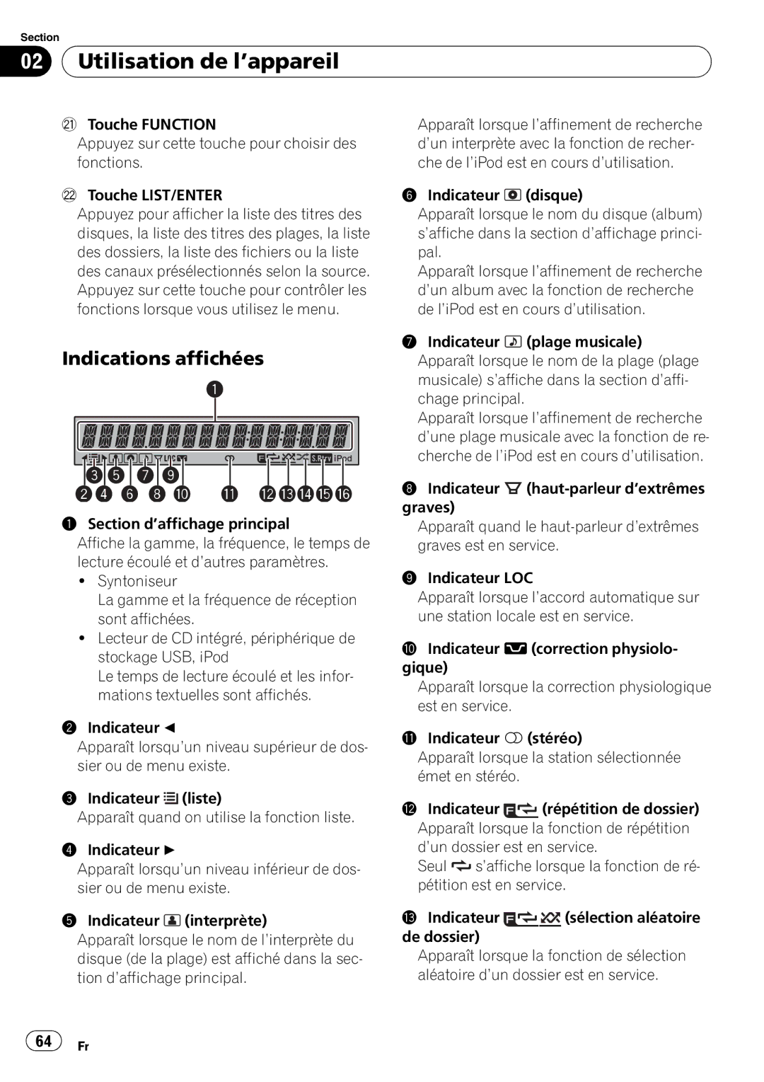 Pioneer DEH-P3100UB operation manual Indications affichées 