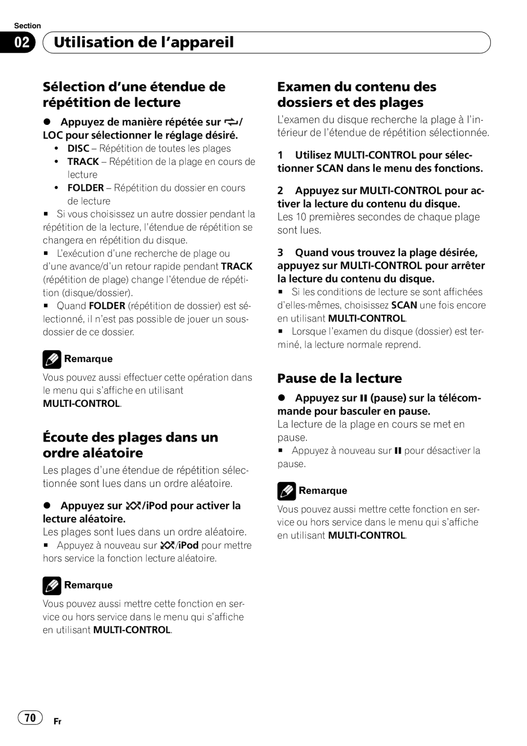 Pioneer DEH-P3100UB Sélection d’une étendue de répétition de lecture, Examen du contenu des dossiers et des plages 