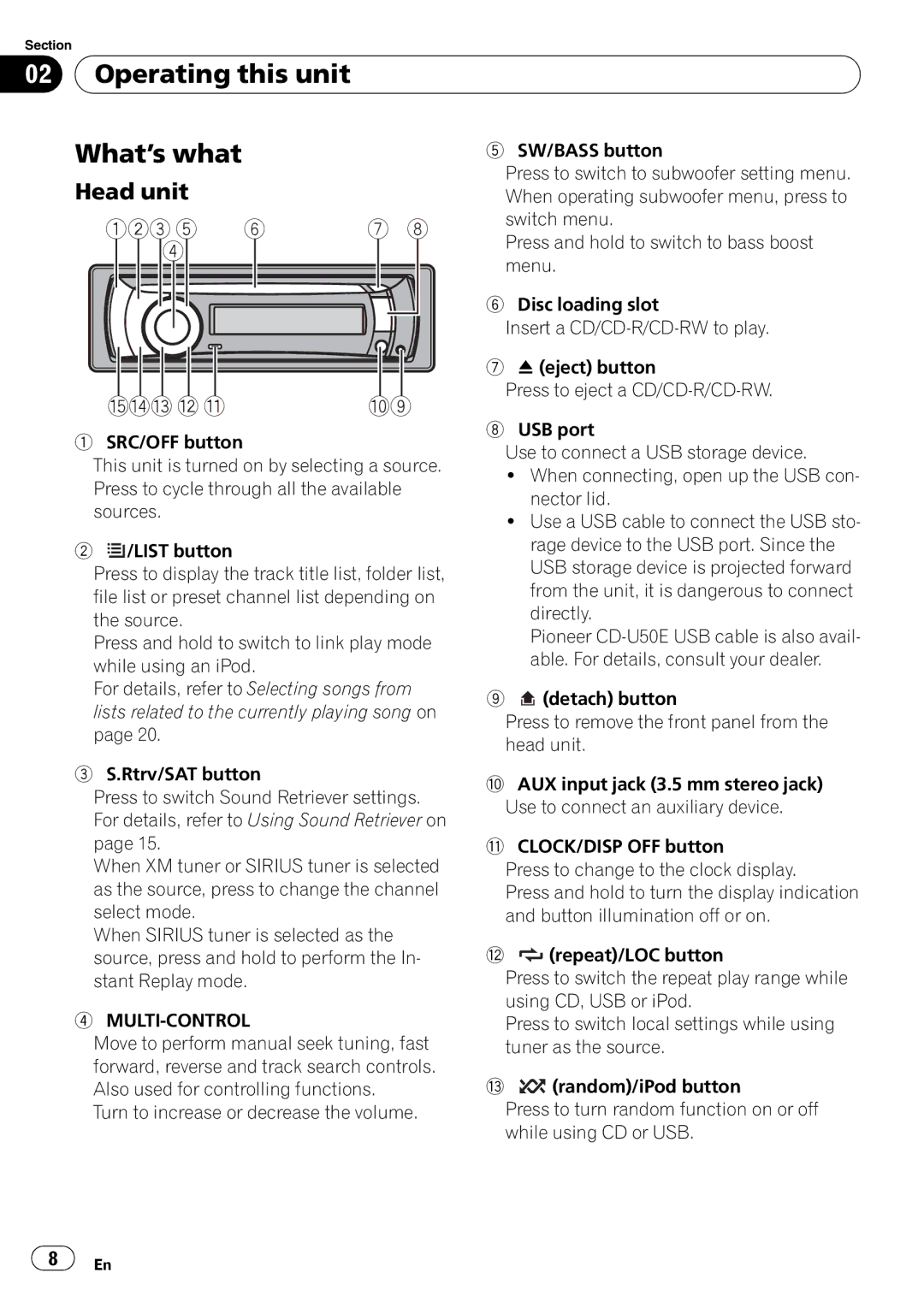 Pioneer DEH-P3100UB operation manual Operating this unit What’s what, Head unit, Multi-Control 