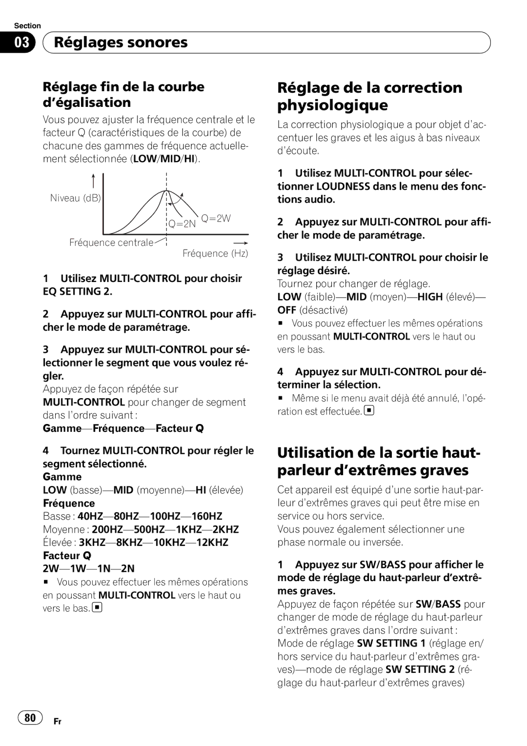 Pioneer DEH-P3100UB operation manual 03 Réglages sonores, Réglage de la correction, Physiologique 