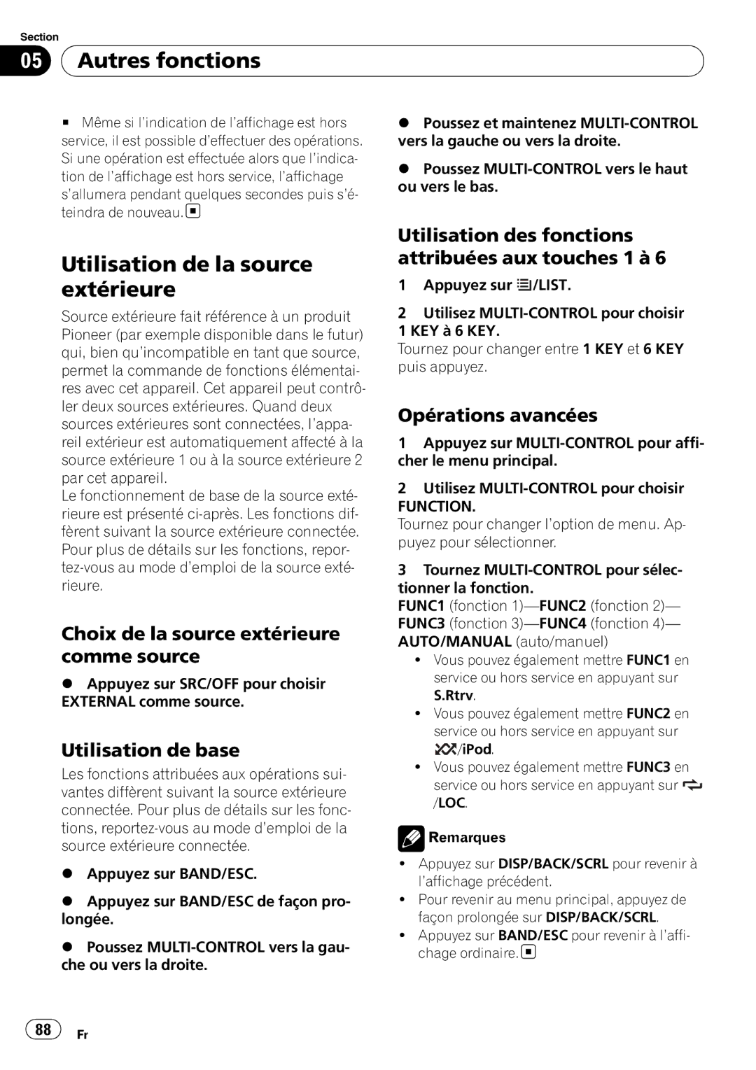 Pioneer DEH-P3100UB operation manual Autres fonctions, Utilisation de la source extérieure 