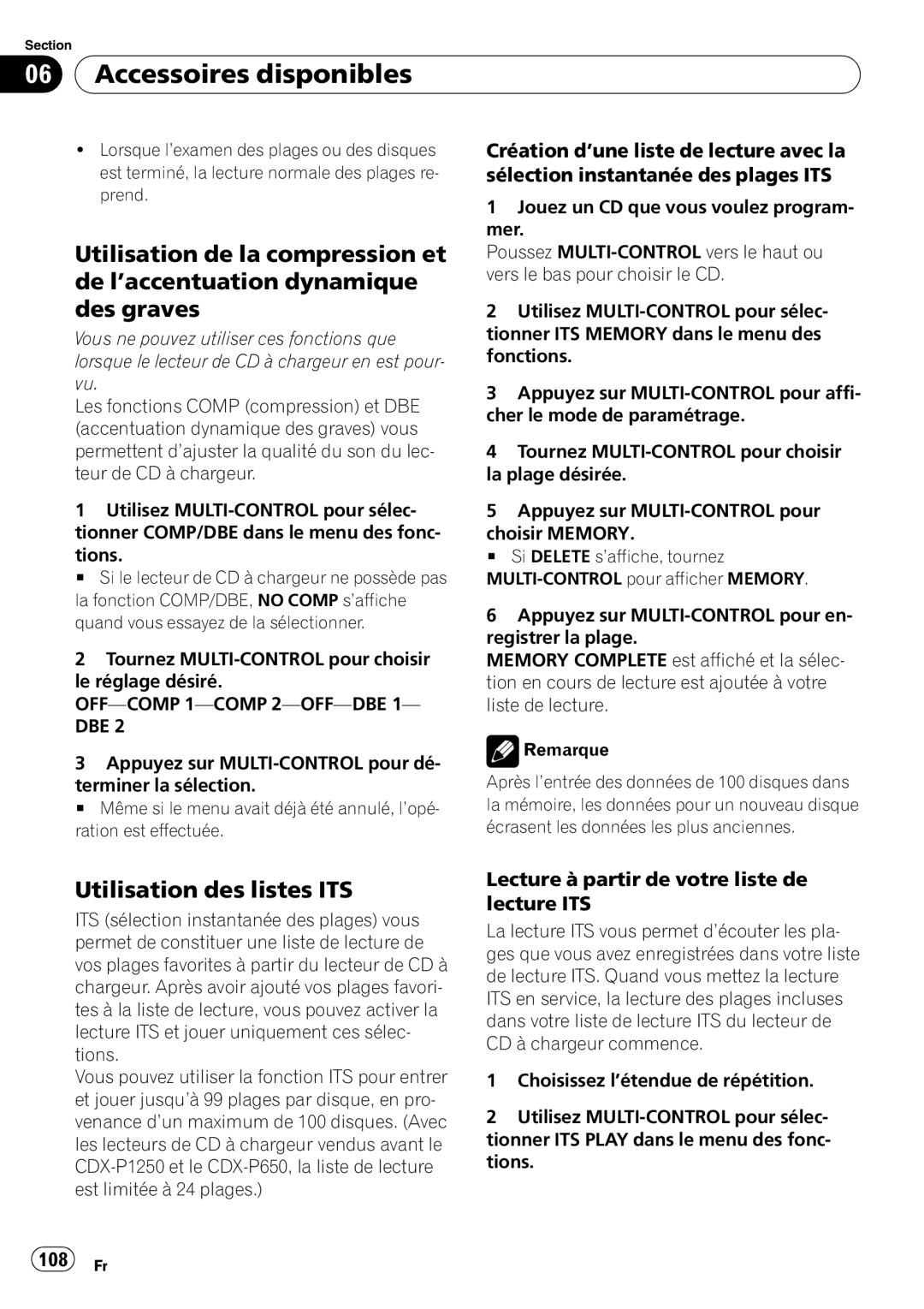 Pioneer DEH-P310UB operation manual Utilisation des listes ITS, Lecture à partir de votre liste de lecture ITS, 108 Fr 