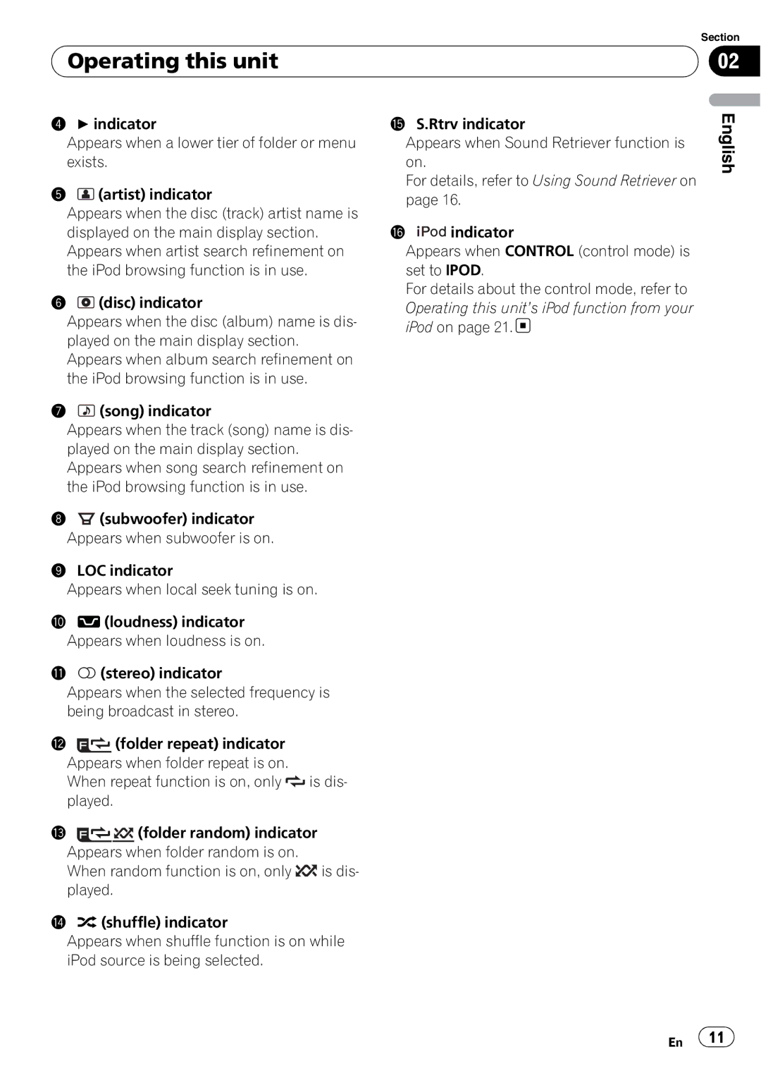 Pioneer DEH-P310UB operation manual Subwoofer indicator Appears when subwoofer is on 