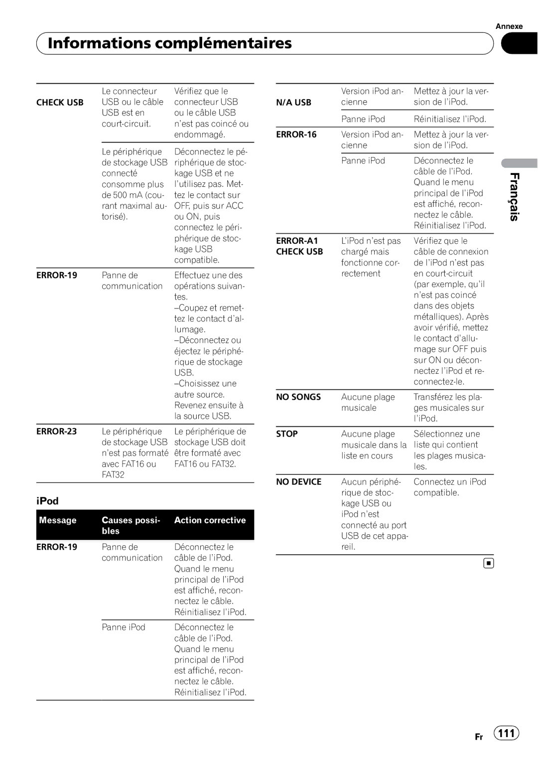 Pioneer DEH-P310UB operation manual Informations complémentaires, IPod 