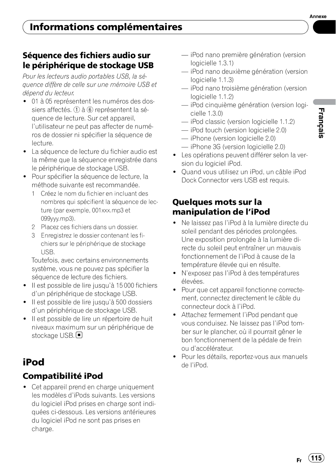 Pioneer DEH-P310UB operation manual Compatibilité iPod, Quelques mots sur la manipulation de l’iPod 