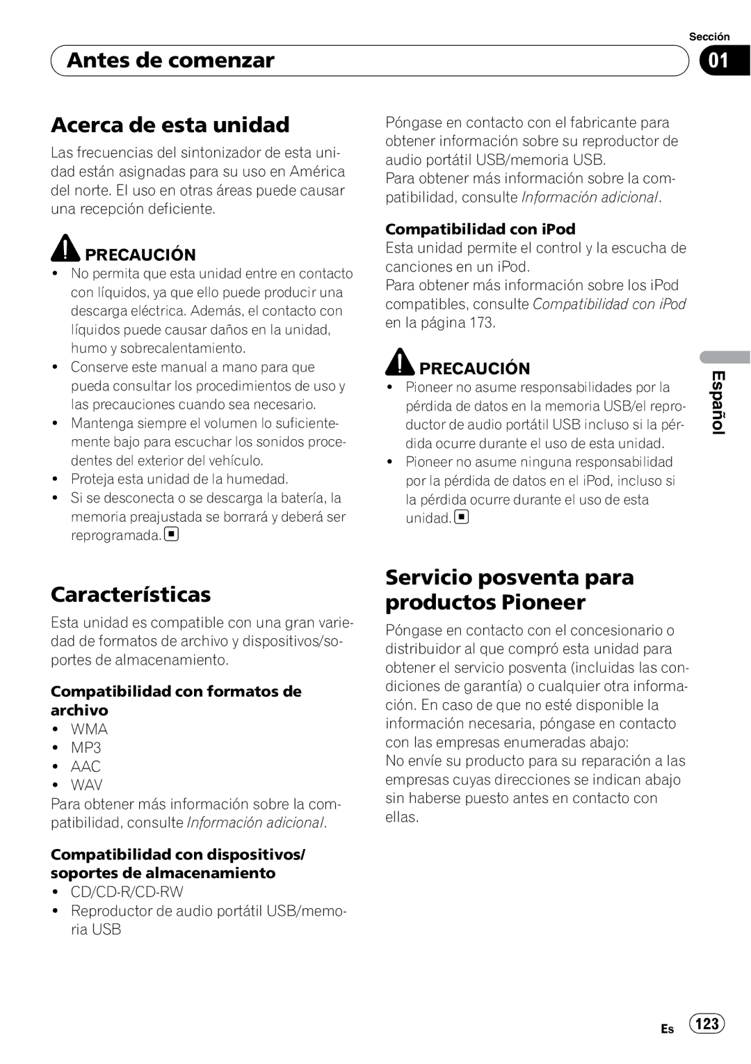 Pioneer DEH-P310UB Antes de comenzar Acerca de esta unidad, Características, Servicio posventa para productos Pioneer 