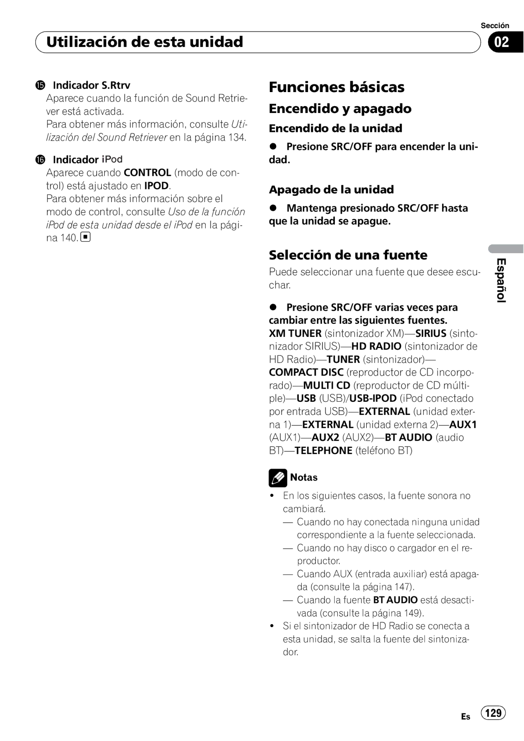 Pioneer DEH-P310UB operation manual Funciones básicas, Encendido y apagado, Selección de una fuente, Encendido de la unidad 