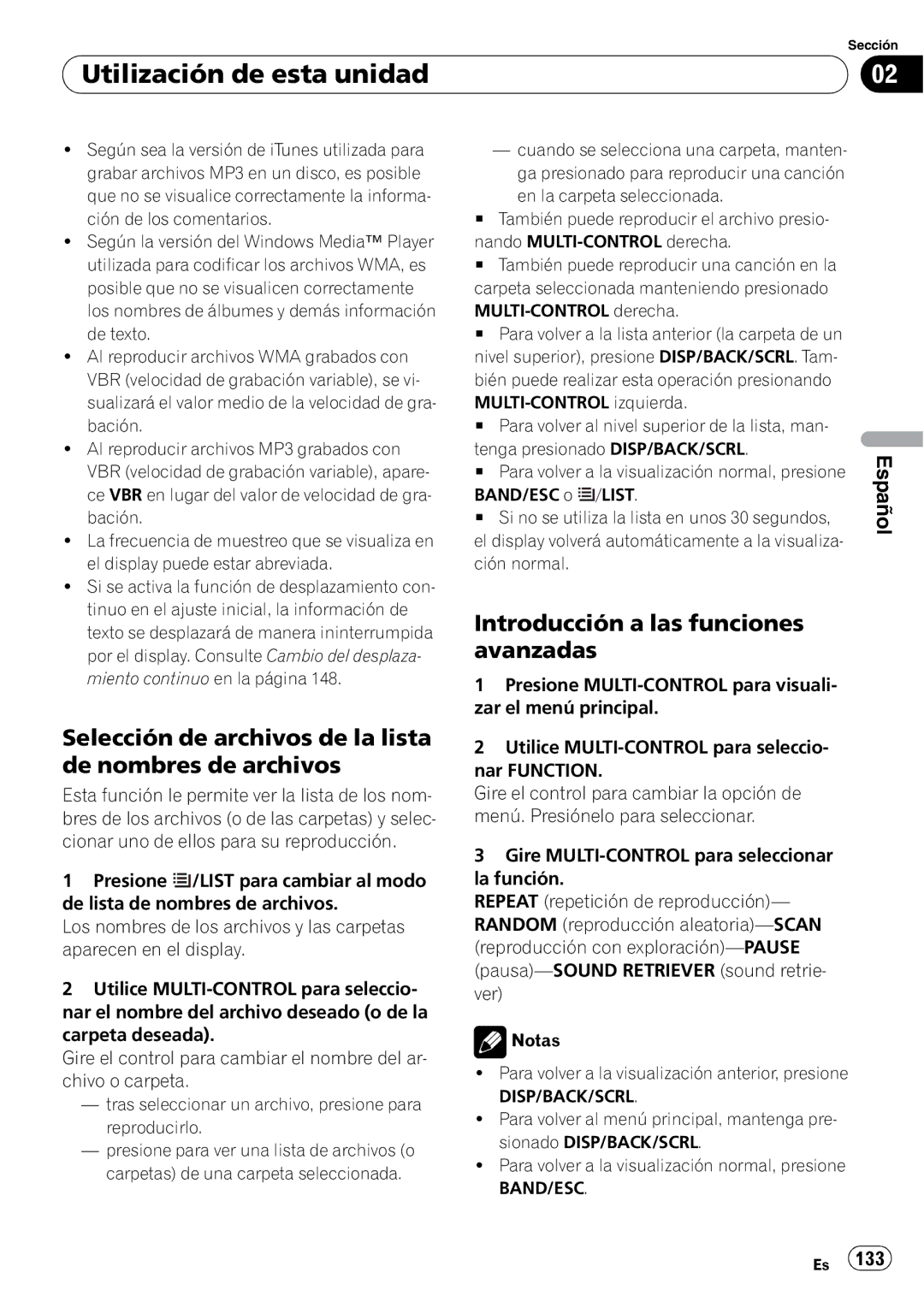 Pioneer DEH-P310UB operation manual Selección de archivos de la lista de nombres de archivos 