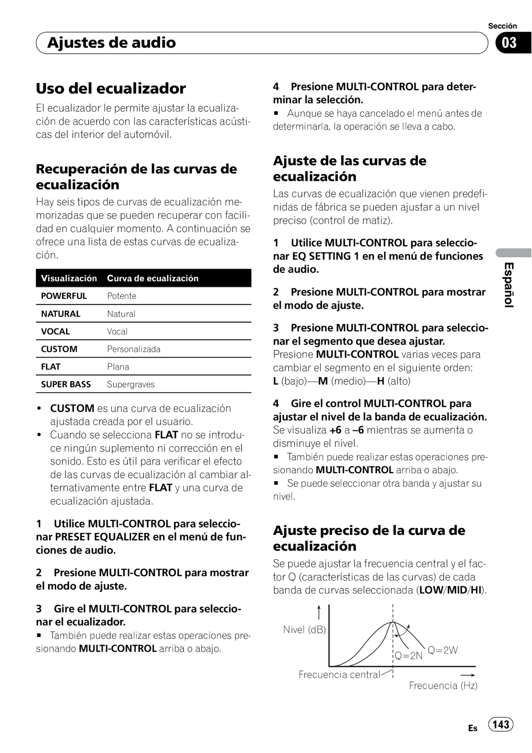 Pioneer DEH-P310UB operation manual Ajustes de audio Uso del ecualizador, Recuperación de las curvas de ecualización 