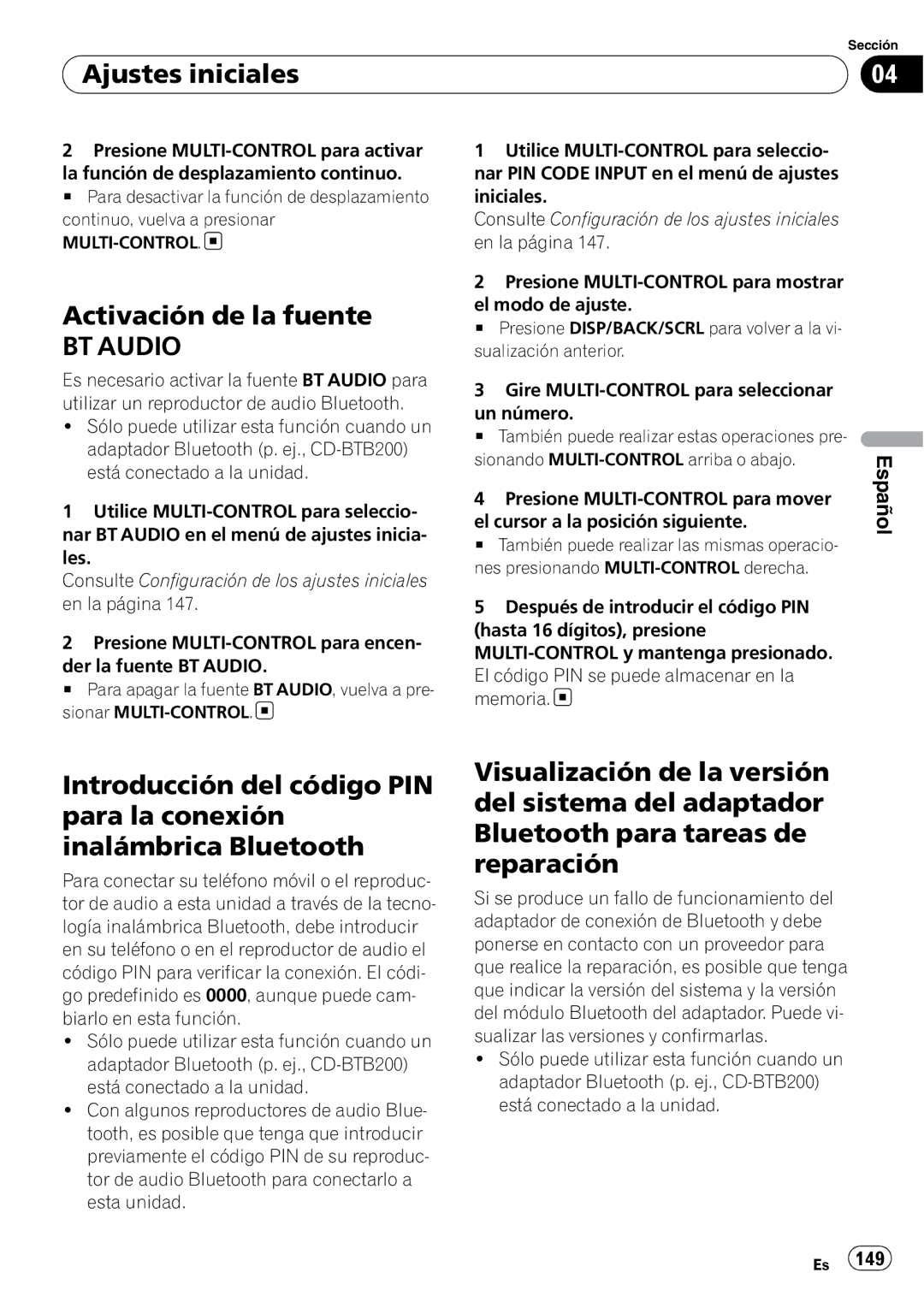 Pioneer DEH-P310UB operation manual Activación de la fuente, Multi-Control 