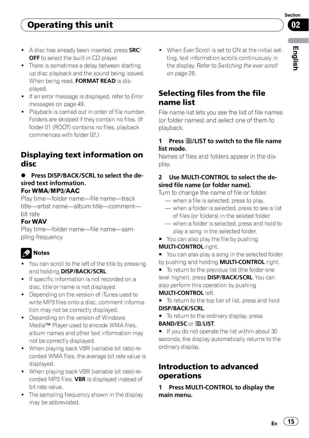 Pioneer DEH-P310UB operation manual Displaying text information on disc, Selecting files from the file name list 