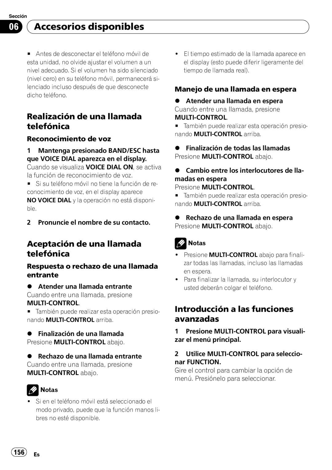 Pioneer DEH-P310UB operation manual Realización de una llamada telefónica, Aceptación de una llamada telefónica 