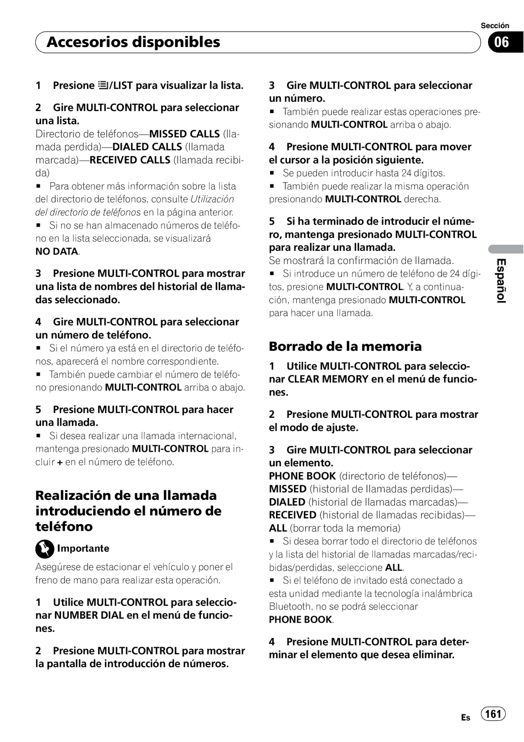 Pioneer DEH-P310UB Borrado de la memoria, Del directorio de teléfonos en la página anterior, No Data, Phone Book 