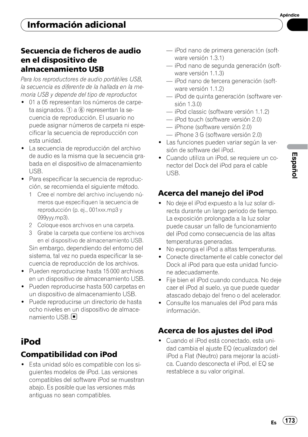 Pioneer DEH-P310UB operation manual Acerca del manejo del iPod, Compatibilidad con iPod, Acerca de los ajustes del iPod 