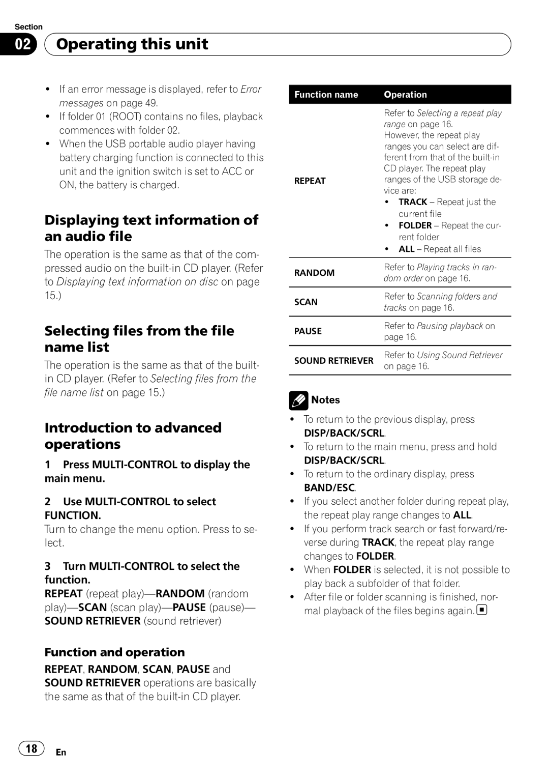 Pioneer DEH-P310UB operation manual Displaying text information of an audio file, Function and operation 