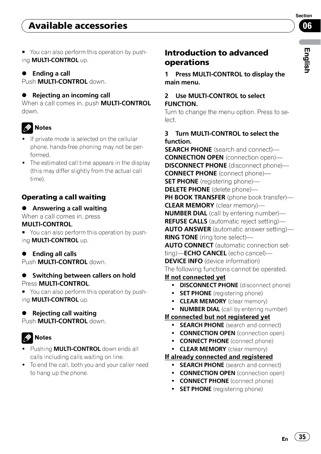 Pioneer DEH-P310UB operation manual Operating a call waiting, Answering a call waiting When a call comes in, press 