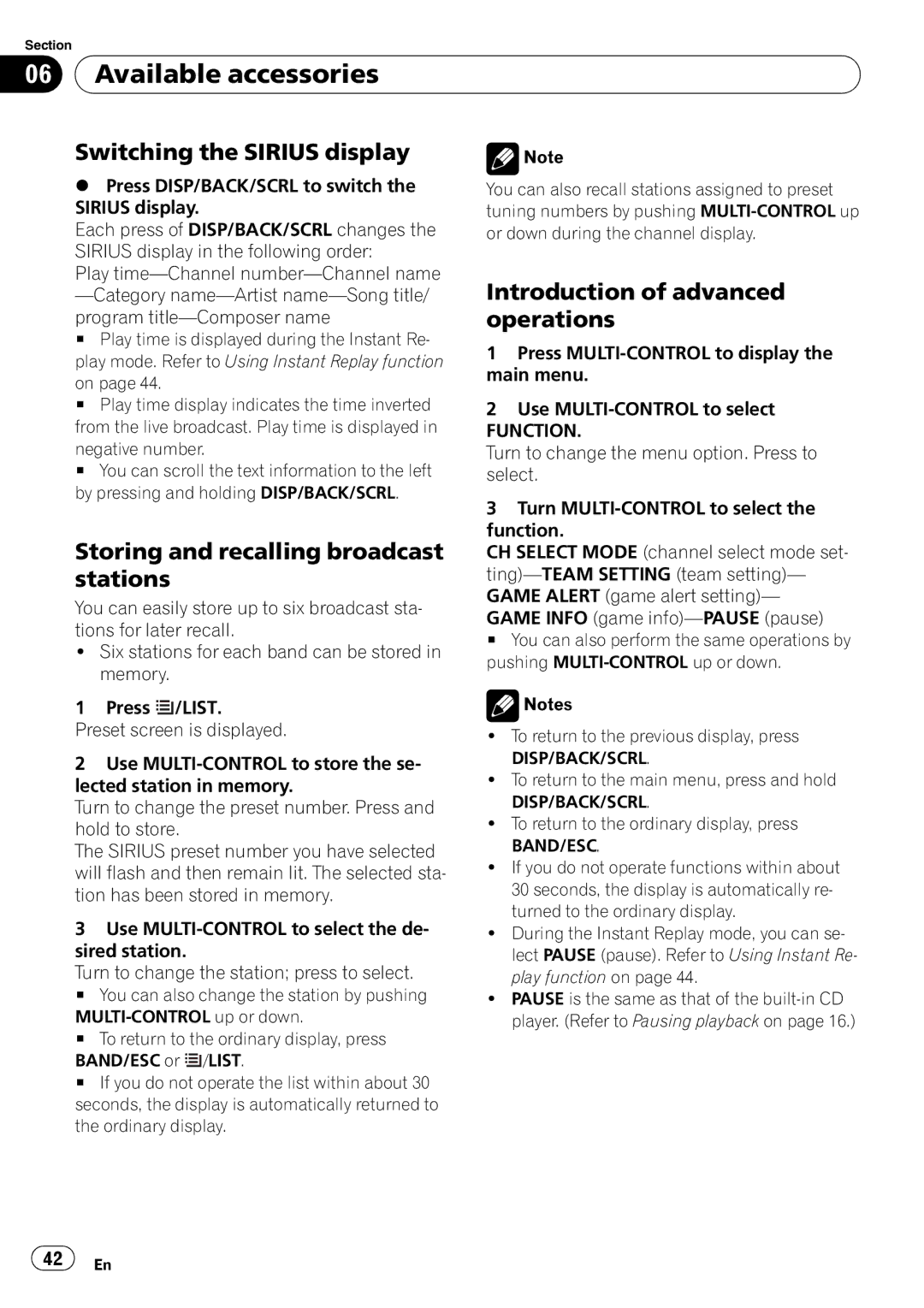 Pioneer DEH-P310UB operation manual Switching the Sirius display, Introduction of advanced operations, Negative number 