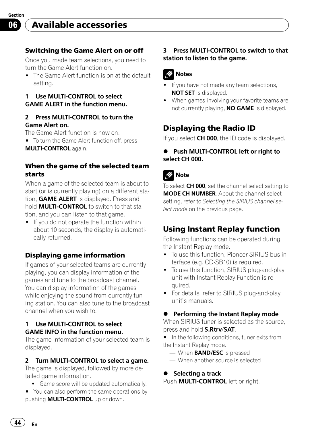 Pioneer DEH-P310UB Using Instant Replay function, Switching the Game Alert on or off, Displaying game information 