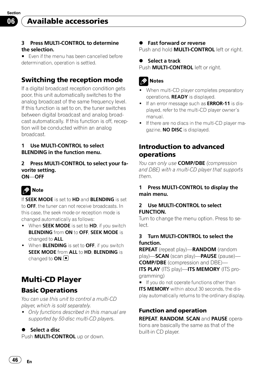 Pioneer DEH-P310UB operation manual Multi-CD Player, Switching the reception mode, On-Off 