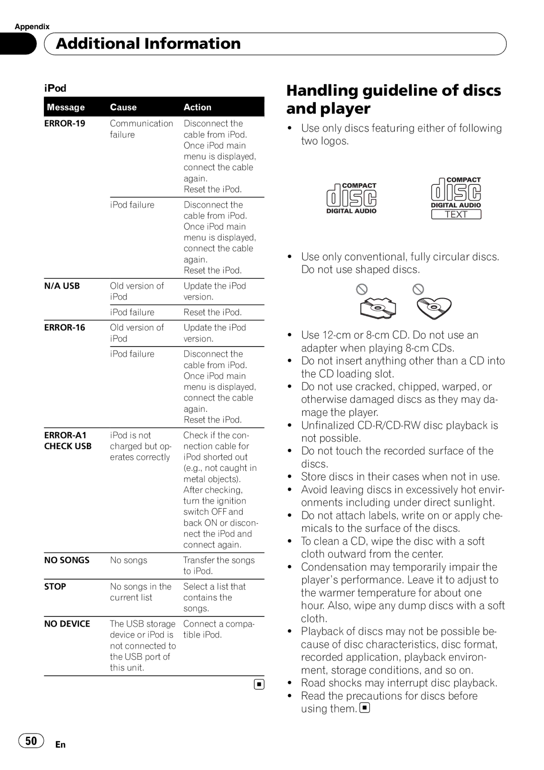 Pioneer DEH-P310UB operation manual Additional Information, Handling guideline of discs and player, IPod 