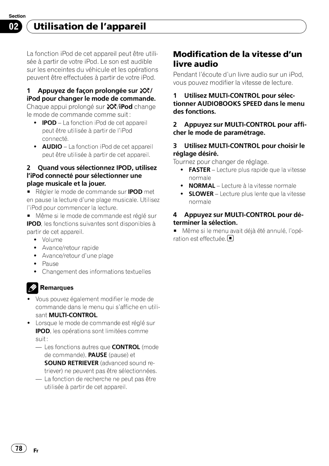 Pioneer DEH-P310UB operation manual Modification de la vitesse d’un livre audio 