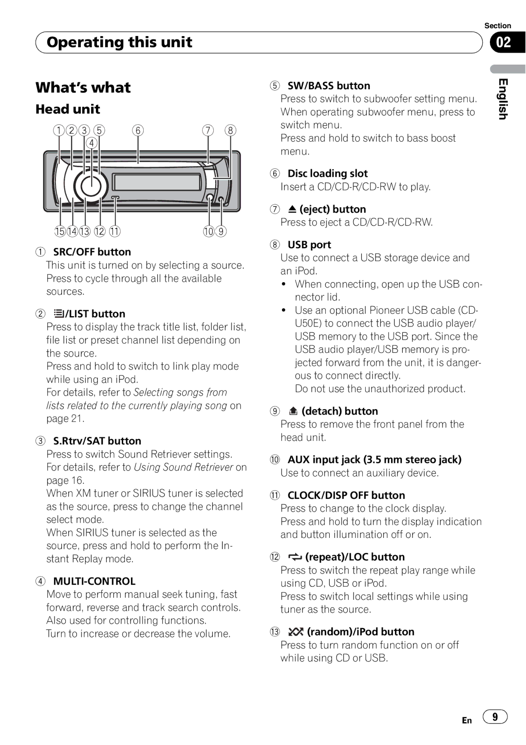 Pioneer DEH-P310UB operation manual Operating this unit What’s what, Head unit, Multi-Control 