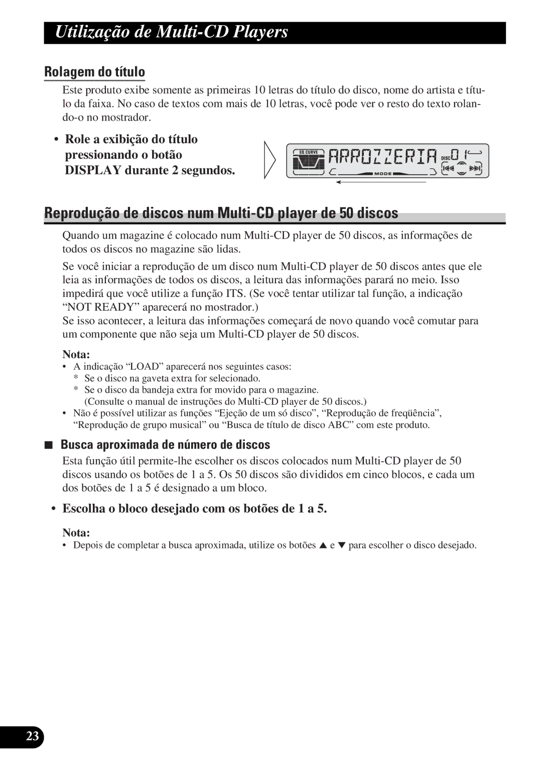 Pioneer DEH-P3150-B operation manual Reprodução de discos num Multi-CD player de 50 discos, Rolagem do título 