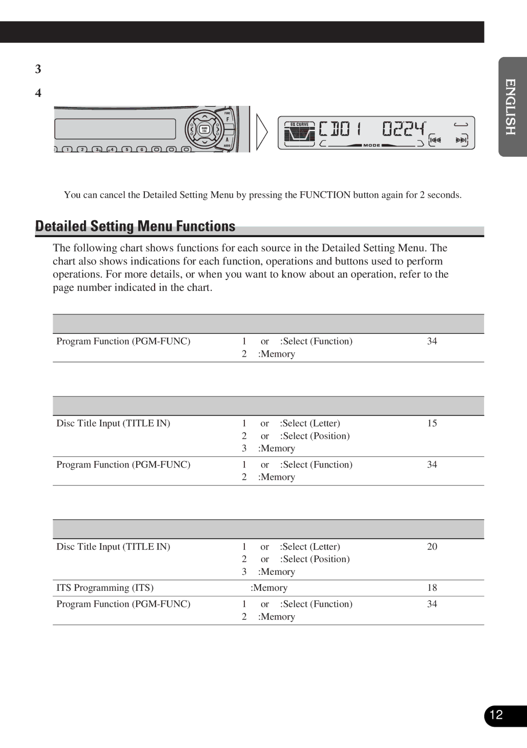 Pioneer DEH-P3150-B operation manual Detailed Setting Menu Functions, Operate a mode Cancel the Detailed Setting Menu 