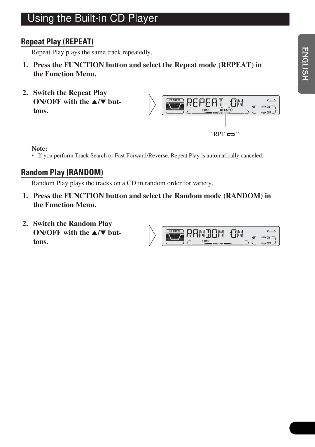 Pioneer DEH-P3150-B operation manual Using the Built-in CD Player, Repeat Play Repeat, Random Play Random 