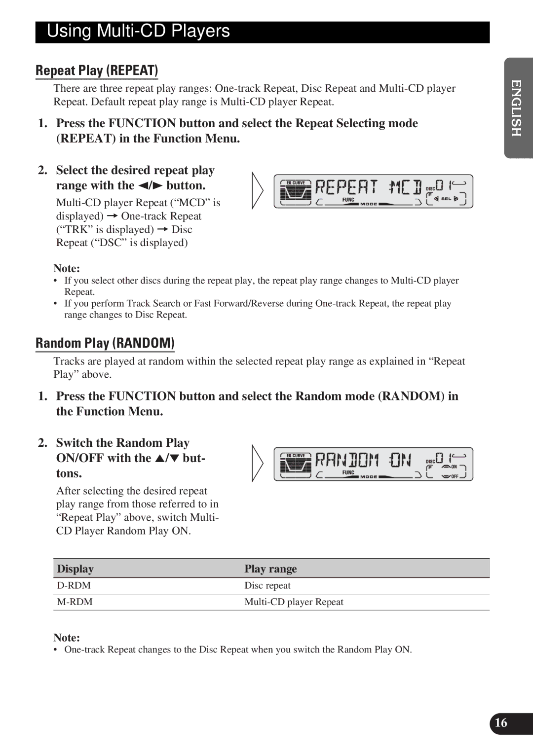 Pioneer DEH-P3150-B operation manual Using Multi-CD Players, Display Play range 