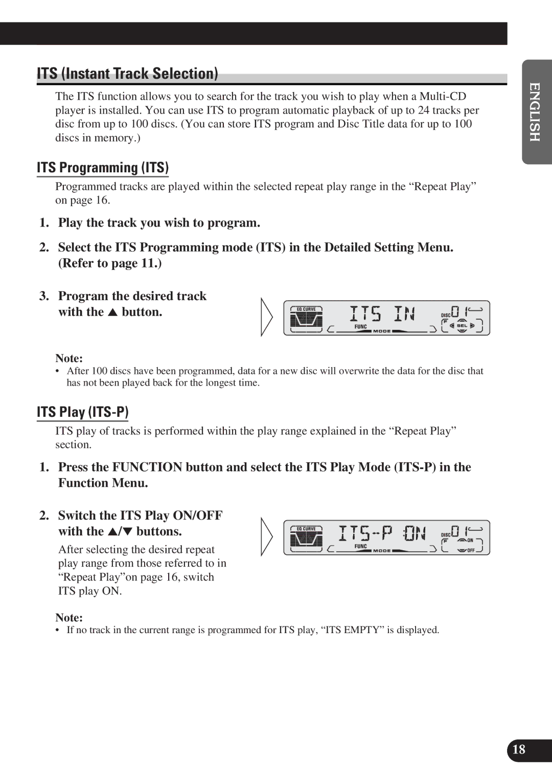 Pioneer DEH-P3150-B operation manual ITS Instant Track Selection, ITS Programming ITS, ITS Play ITS-P 