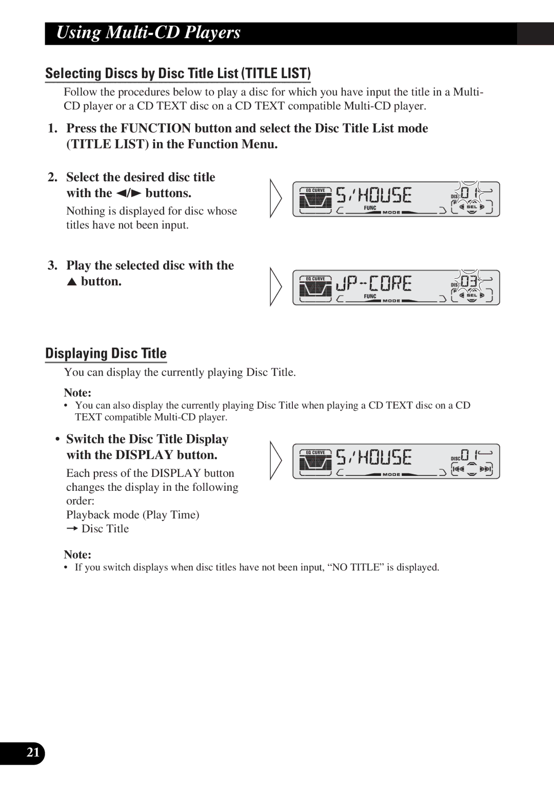 Pioneer DEH-P3150-B operation manual Selecting Discs by Disc Title List Title List, Displaying Disc Title 