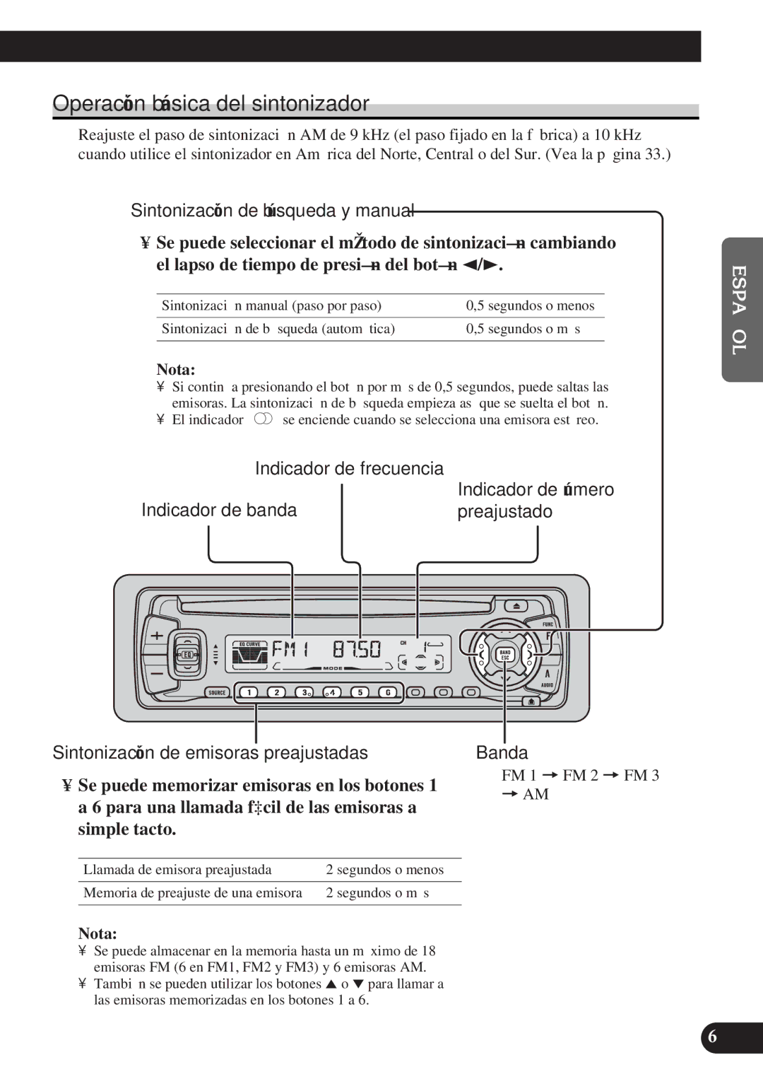 Pioneer DEH-P3150-B operation manual Operación básica del sintonizador, Sintonización de búsqueda y manual, Banda 