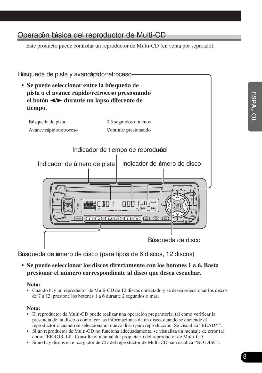 Pioneer DEH-P3150-B operation manual Operación básica del reproductor de Multi-CD 