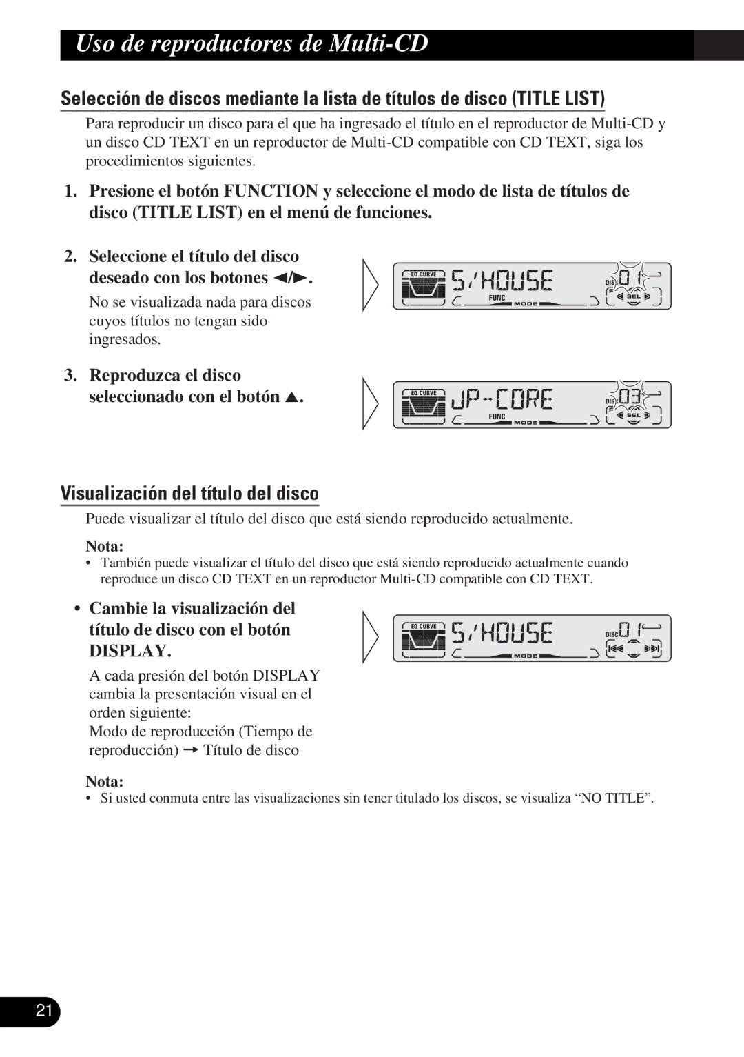 Pioneer DEH-P3150-B operation manual Visualización del título del disco, Reproduzca el disco seleccionado con el botón 