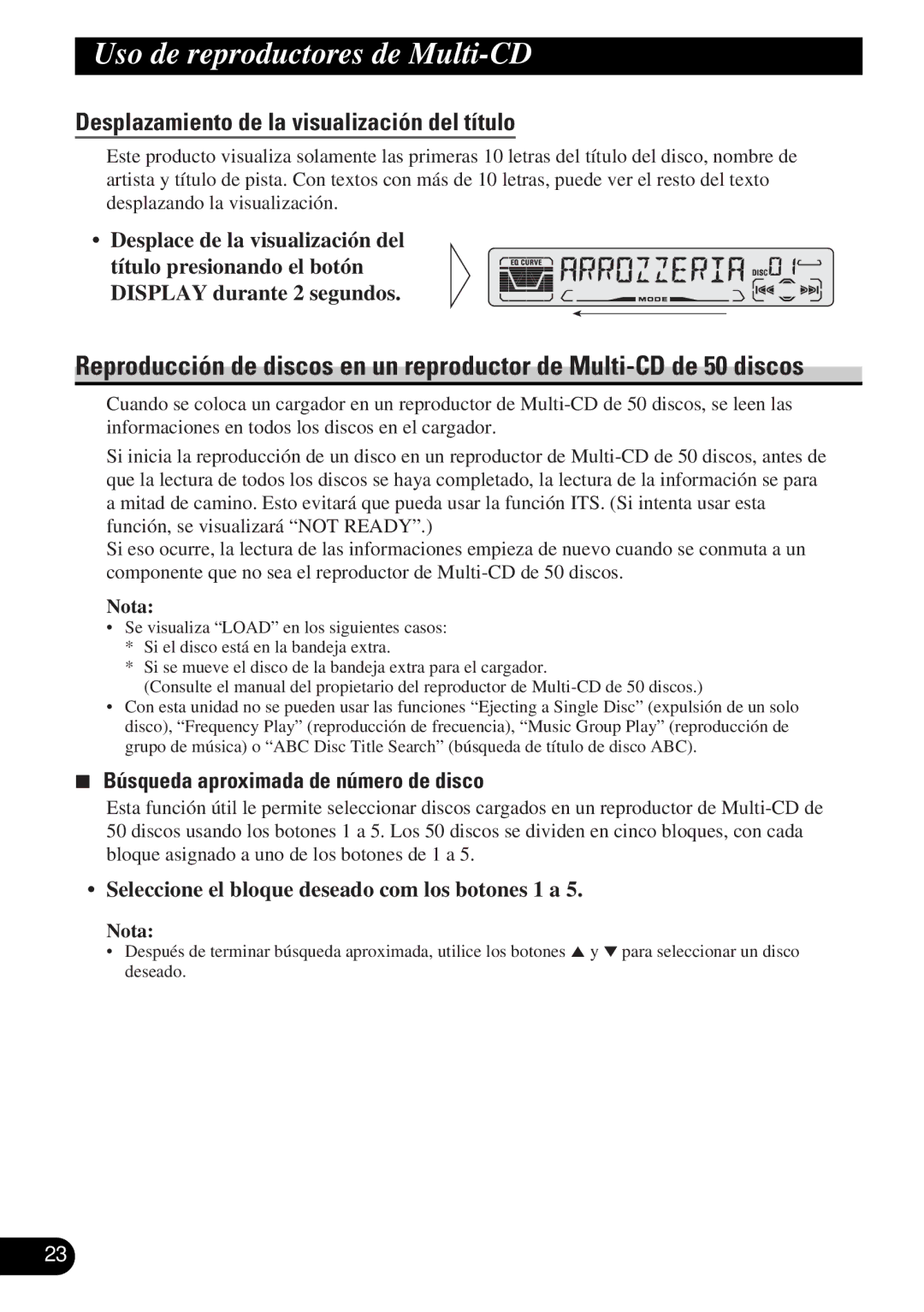 Pioneer DEH-P3150-B operation manual Desplazamiento de la visualización del título, Búsqueda aproximada de número de disco 