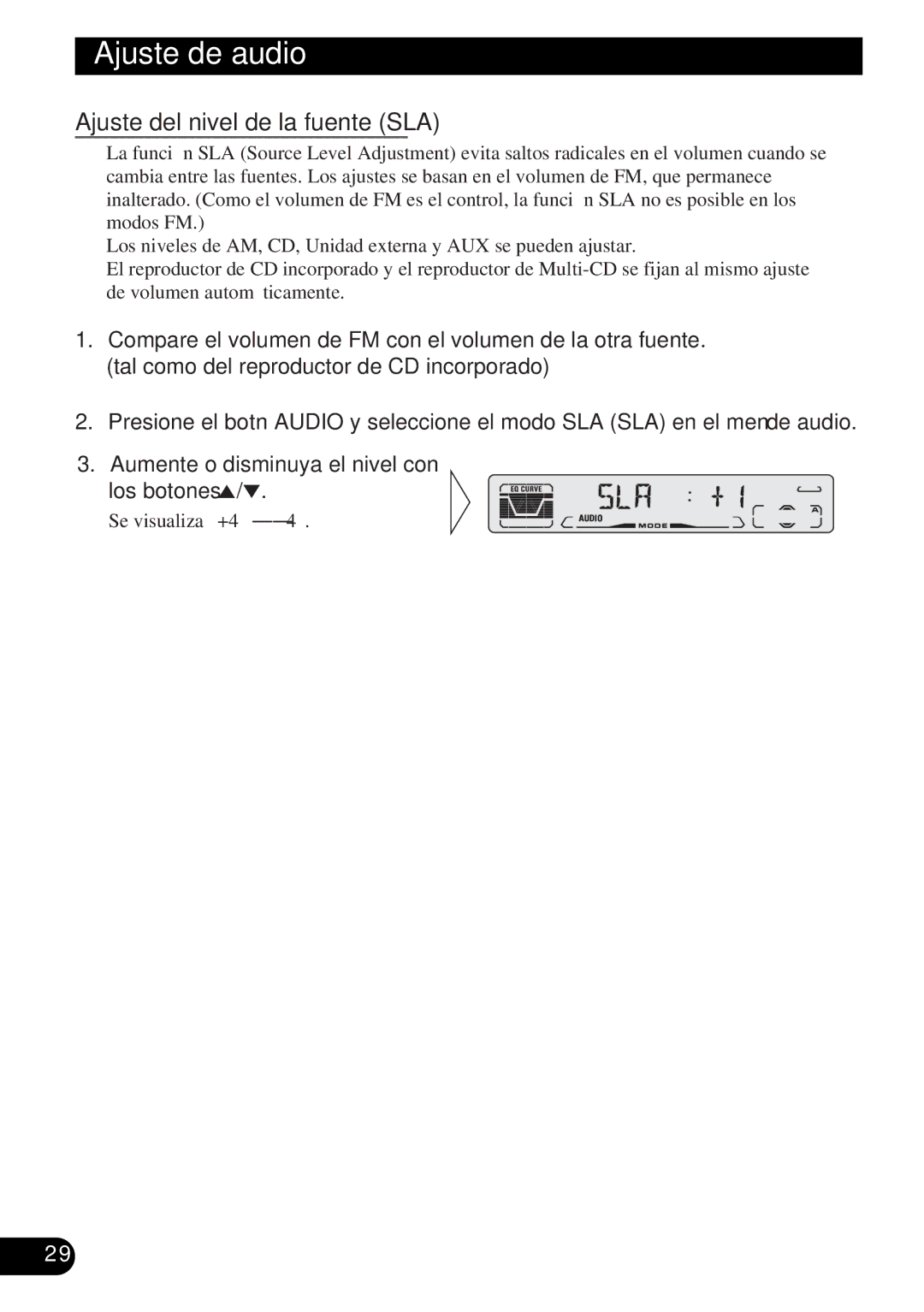 Pioneer DEH-P3150-B operation manual Ajuste del nivel de la fuente SLA 