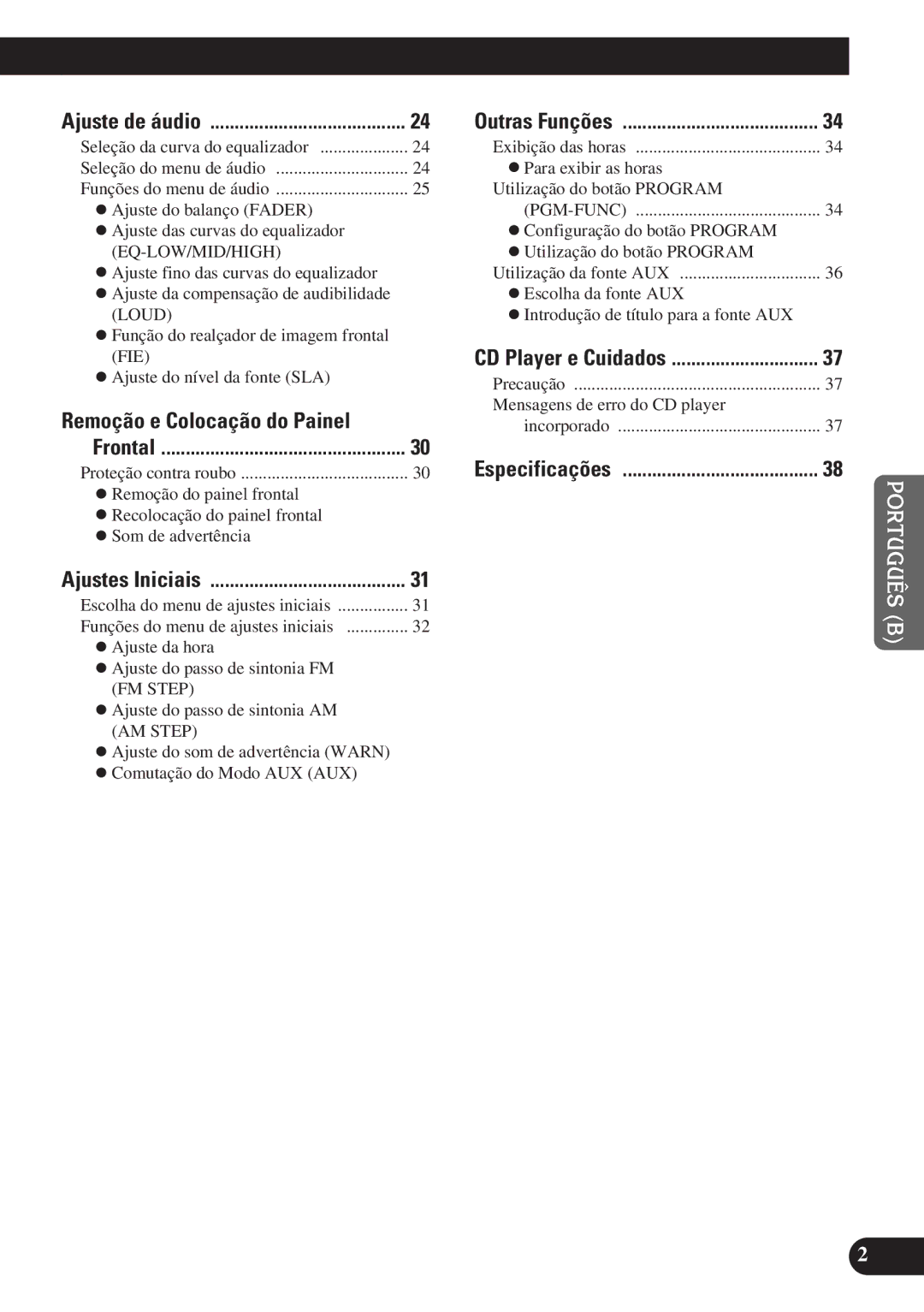 Pioneer DEH-P3150-B operation manual Remoção e Colocação do Painel, Ajuste de áudio 