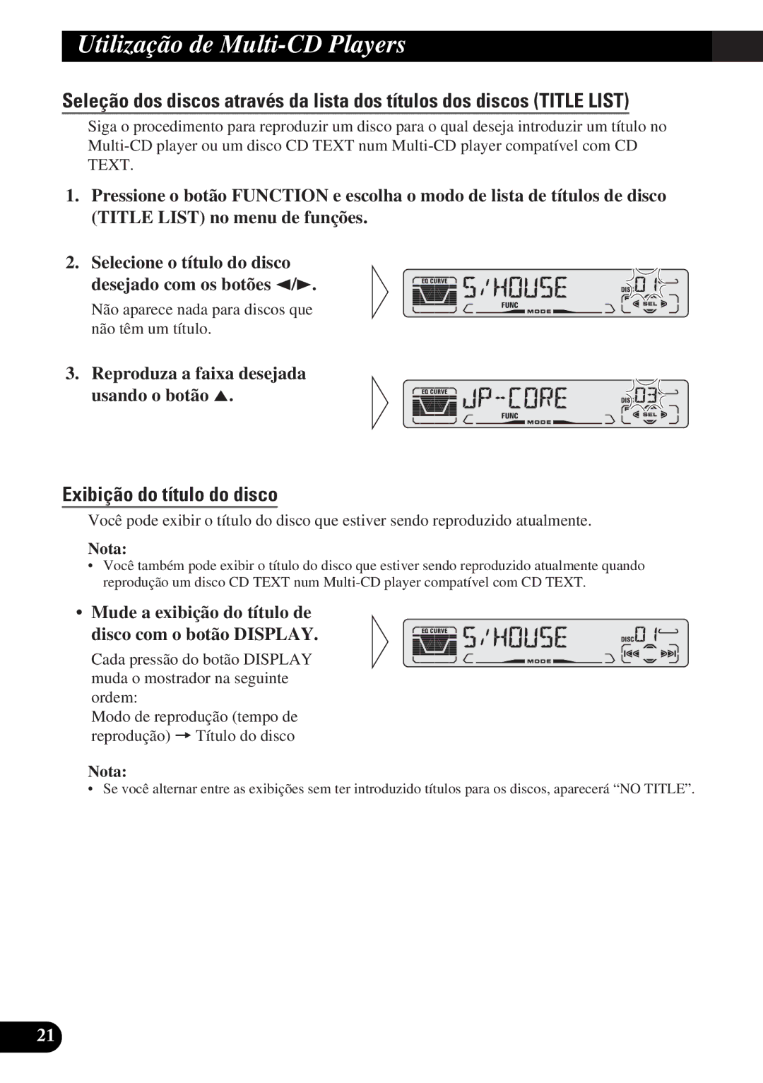 Pioneer DEH-P3150-B operation manual Exibição do título do disco, Reproduza a faixa desejada usando o botão 