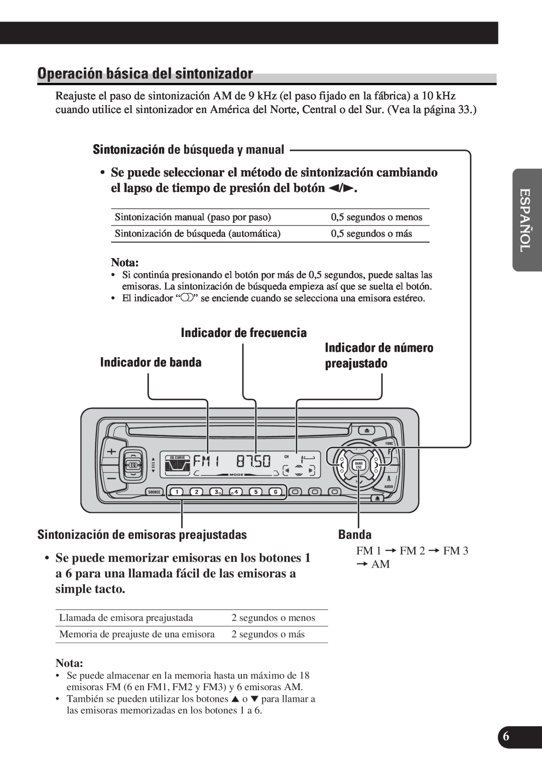 Pioneer DEH-P3150-B Operación básica del sintonizador, Sintonización de búsqueda y manual, English Español, Banda 
