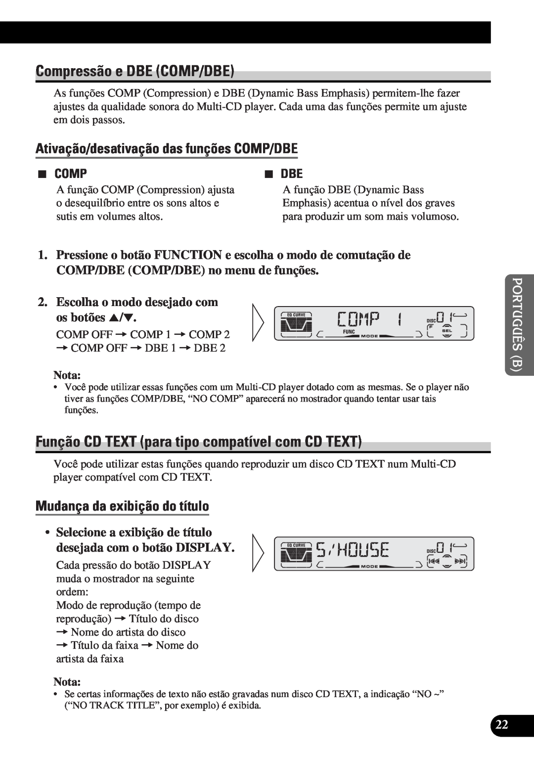 Pioneer DEH-P3150-B Compressão e DBE COMP/DBE, Função CD TEXT para tipo compatível com CD TEXT, 2299, 7 DBE, Nota 