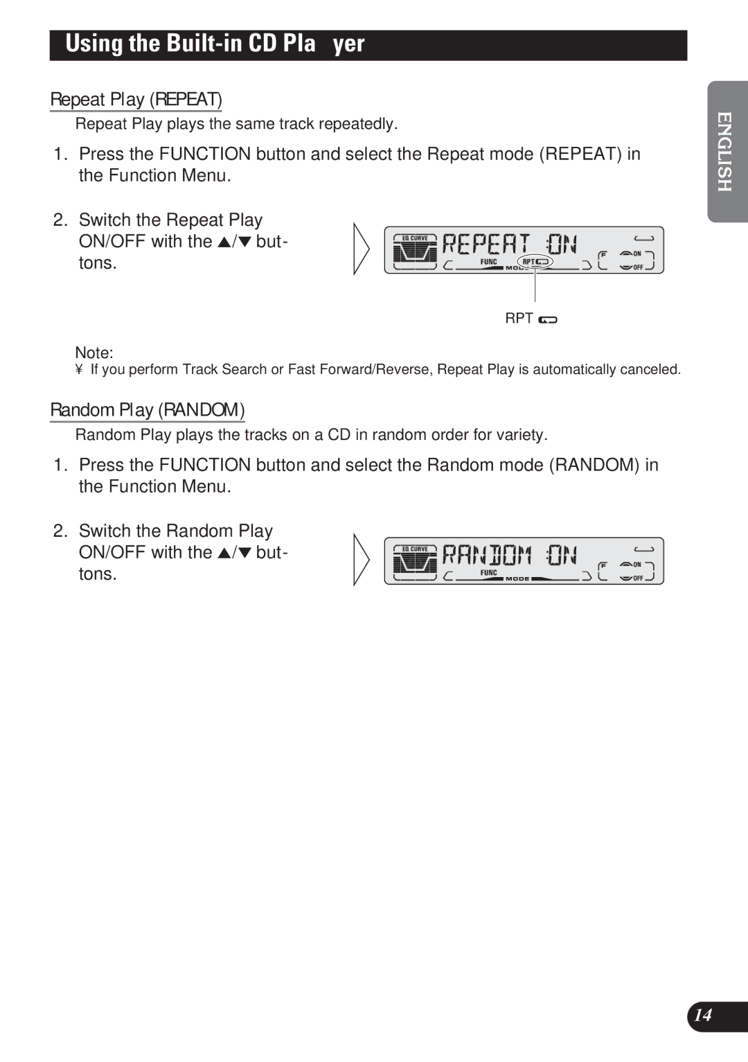 Pioneer DEH-P3150 operation manual Using the Built-in CD Player, Repeat Play Repeat, Random Play Random 