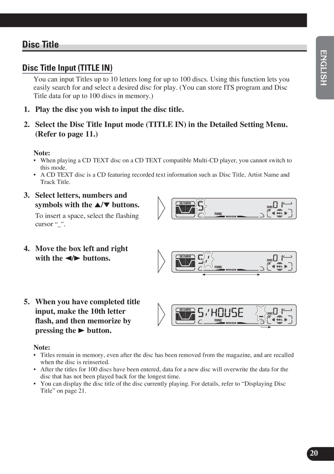 Pioneer DEH-P3150 operation manual Disc Title, Select letters, numbers Symbols with the 5/ buttons 