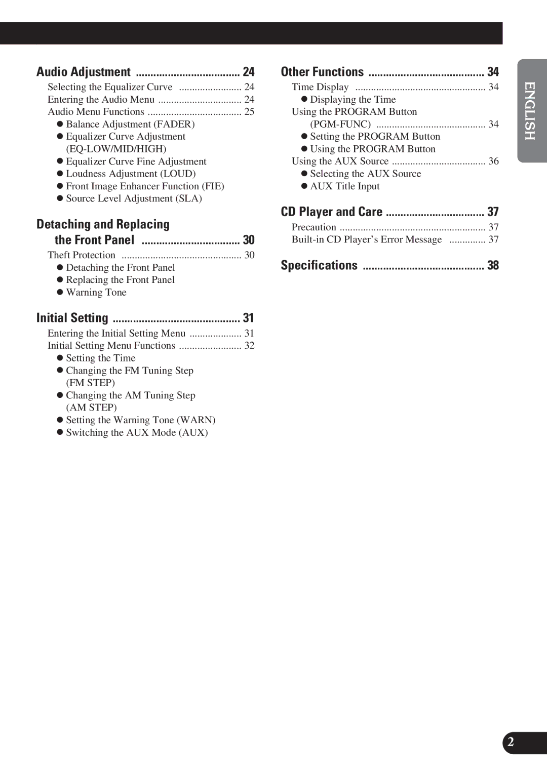 Pioneer DEH-P3150 operation manual Detaching and Replacing, Audio Adjustment 