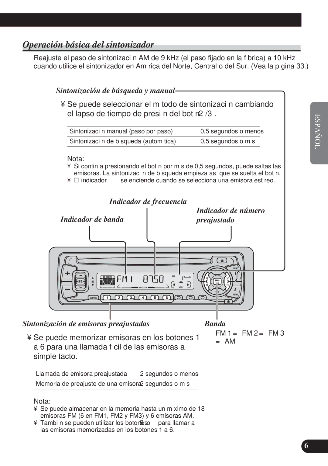 Pioneer DEH-P3150 operation manual Operación básica del sintonizador, Sintonización de búsqueda y manual, Banda 