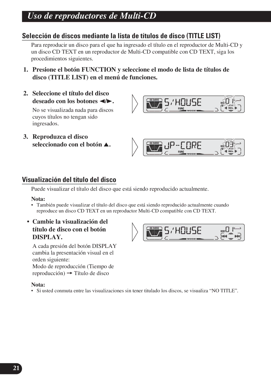 Pioneer DEH-P3150 operation manual Visualización del título del disco, Reproduzca el disco seleccionado con el botón 